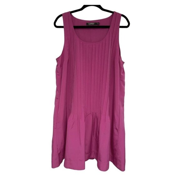 LAUREN‎ RALPH LAUREN Sleeveless Dress w/Piano Pleats Size 14 Dark Pink Lined EUC - Picture 9 of 13